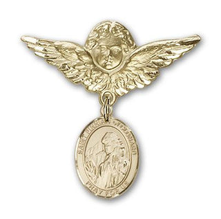 14kt Gold Large Angel w/Wings St. Finnian of Clonard Baby Badge - Engravable