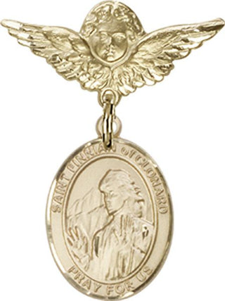 14kt Gold Small Angel w/Wings St. Finnian of Clonard Baby Badge - Engravable