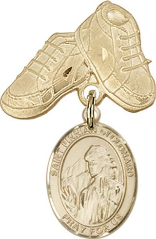 14kt Gold Baby Boots St. Finnian of Clonard Baby Badge - Engravable