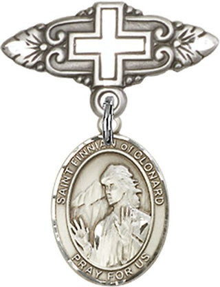 Sterling Silver Badge Pin With Cross St. Finnian of Clonard Baby Badge - Engravable