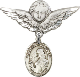 Sterling Silver Large Angel w/Wings St. Finnian of Clonard Baby Badge - Engravable