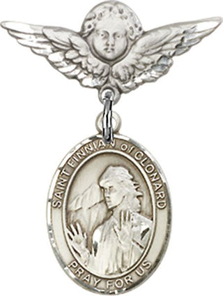 Sterling Silver Small Angel w/Wings St. Finnian of Clonard Baby Badge - Engravable
