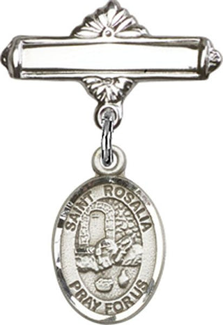 Sterling Silver Polished Badge Pin St. Rosalia Baby Badge - Engravable