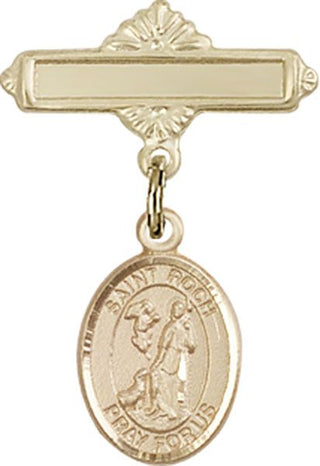 14kt Gold Filled Polished Badge Pin St. Roch Baby Badge - Engravable
