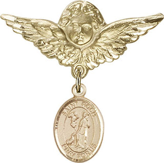 14kt Gold Filled Large Angel w/Wings St. Roch Baby Badge - Engravable