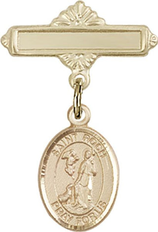 14kt Gold Polished Badge Pin St. Roch Baby Badge - Engravable