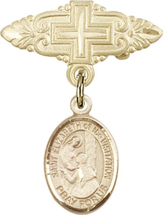 14kt Gold Filled Badge Pin With Cross St. Elizabeth of the Visitation Baby Badge - Engravable