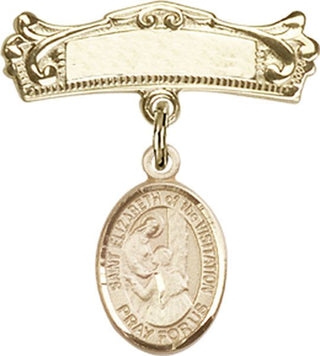 14kt Gold Filled Badge Pin St. Elizabeth of the Visitation Baby Badge - Engravable