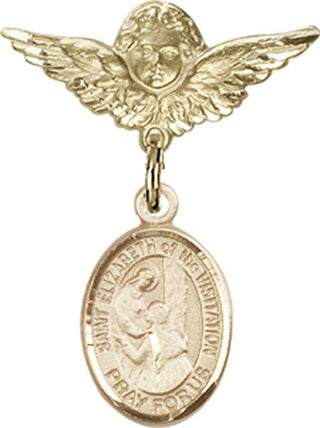 14kt Gold Filled Small Angel w/Wings St. Elizabeth of the Visitation Baby Badge - Engravable