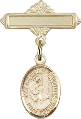 14kt Gold Polished Badge Pin St. Elizabeth of the Visitation Baby Badge - Engravable
