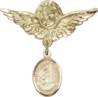 14kt Gold Large Angel w/Wings St. Elizabeth of the Visitation Baby Badge - Engravable