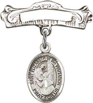 Sterling Silver Badge Pin St. Elizabeth of the Visitation Baby Badge - Engravable