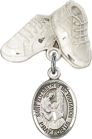 Sterling Silver Baby Boots St. Elizabeth of the Visitation Baby Badge - Engravable
