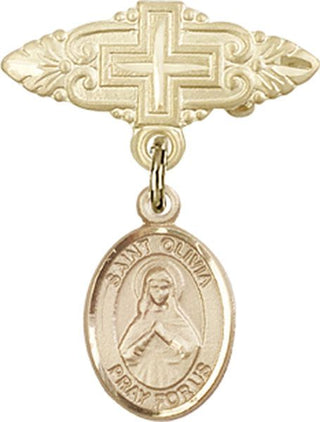 14kt Gold Badge Pin With Cross St. Olivia Baby Badge - Engravable