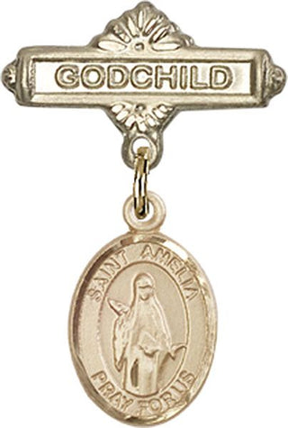 14kt Gold Filled Godchild St. Amelia Baby Badge - Engravable