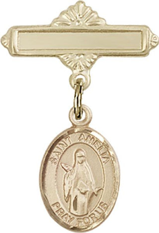 14kt Gold Polished Badge Pin St. Amelia Baby Badge - Engravable
