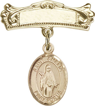 14kt Gold Badge Pin St. Amelia Baby Badge - Engravable
