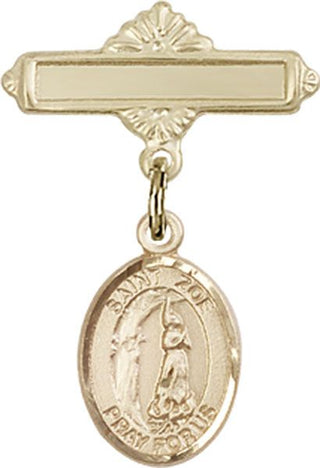 14kt Gold Polished Badge Pin St. Zoe of Rome Baby Badge - Engravable