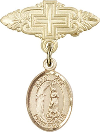 14kt Gold Badge Pin With Cross St. Zoe of Rome Baby Badge - Engravable