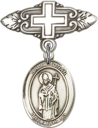 Sterling Silver Badge Pin With Cross St. Ronan Baby Badge - Engravable