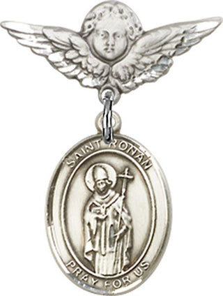 Sterling Silver Small Angel w/Wings St. Ronan Baby Badge - Engravable