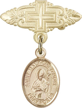 14kt Gold Badge Pin With Cross St. Malachy O'More Baby Badge - Engravable