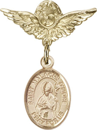 14kt Gold Small Angel w/Wings St. Malachy O'More Baby Badge - Engravable