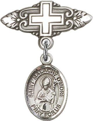 Sterling Silver Badge Pin With Cross St. Malachy O'More Baby Badge - Engravable
