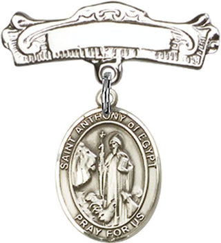 Sterling Silver Badge Pin St. Anthony of Egypt Baby Badge - Engravable