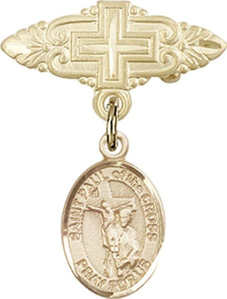 14kt Gold Filled Badge Pin With Cross St. Paul of the Cross Baby Badge - Engravable