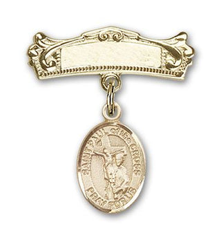 14kt Gold Filled Badge Pin St. Paul of the Cross Baby Badge - Engravable