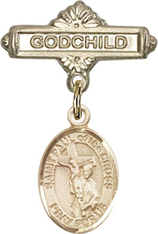 14kt Gold Filled Godchild St. Paul of the Cross Baby Badge - Engravable