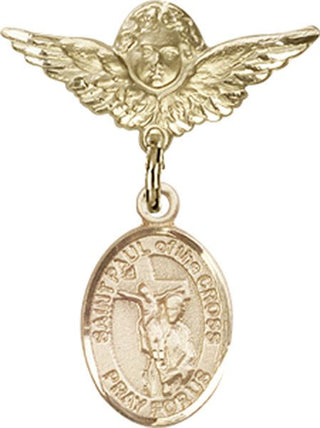 14kt Gold Small Angel w/Wings St. Paul of the Cross Baby Badge - Engravable