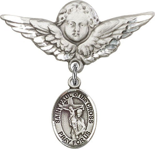Sterling Silver Large Angel w/Wings St. Paul of the Cross Baby Badge - Engravable