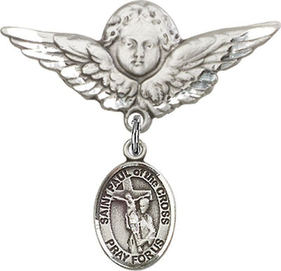 Sterling Silver Large Angel w/Wings St. Paul of the Cross Baby Badge - Engravable
