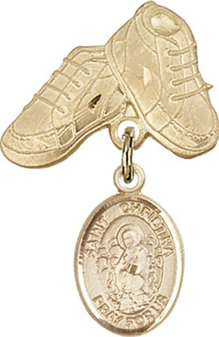 14kt Gold Filled Baby Boots St. Christina the Astonishing Baby Badge - Engravable