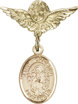 14kt Gold Small Angel w/Wings St. Christina the Astonishing Baby Badge - Engravable