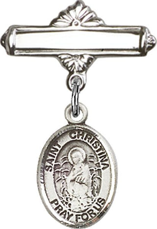 Sterling Silver Polished Badge Pin St. Christina the Astonishing Baby Badge - Engravable