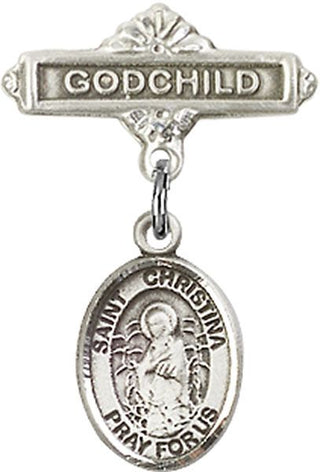 Sterling Silver Godchild St. Christina the Astonishing Baby Badge - Engravable