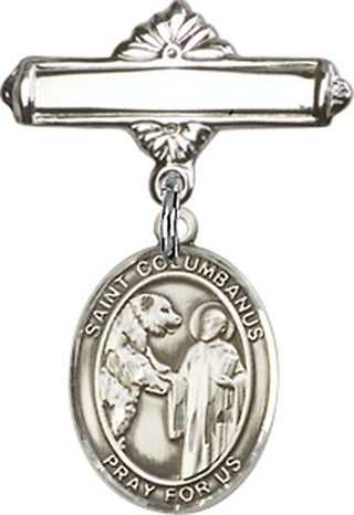 Sterling Silver Polished Badge Pin St. Columbanus Baby Badge - Engravable
