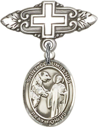 Sterling Silver Badge Pin With Cross St. Columbanus Baby Badge - Engravable