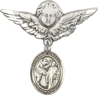 Sterling Silver Large Angel w/Wings St. Columbanus Baby Badge - Engravable