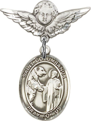 Sterling Silver Small Angel w/Wings St. Columbanus Baby Badge - Engravable