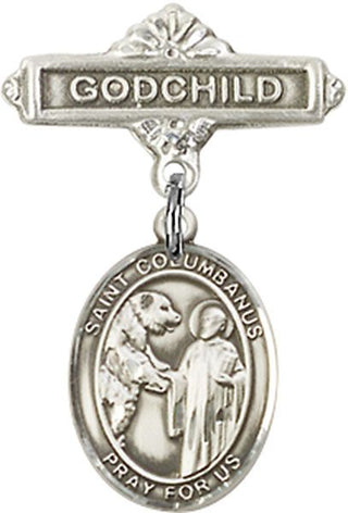 Sterling Silver Godchild St. Columbanus Baby Badge - Engravable