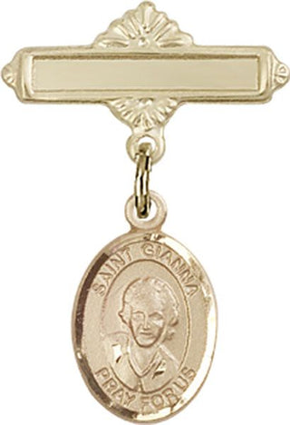 14kt Gold Polished Badge Pin St. Gianna Beretta Molla Baby Badge - Engravable