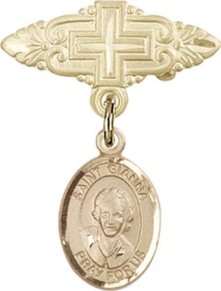 14kt Gold Badge Pin With Cross St. Gianna Beretta Molla Baby Badge - Engravable
