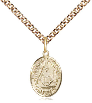 14kt Gold Saint Edburga of Winchester Medal Engraved Catholic Saint Jewelry