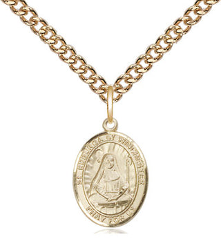14kt Gold Saint Edburga of Winchester Medal Engraved Catholic Saint Jewelry