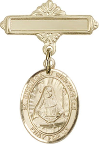 14kt Gold Filled Polished Badge Pin St. Edburga of Winchester Baby Badge - Engravable