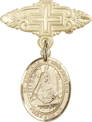14kt Gold Filled Badge Pin With Cross St. Edburga of Winchester Baby Badge - Engravable